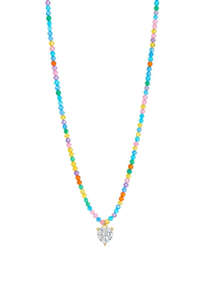 XIJIN Beaded Necklaces for Women 14K Gold Plated Heart Zircon Bead Choker Necklace - Image 1